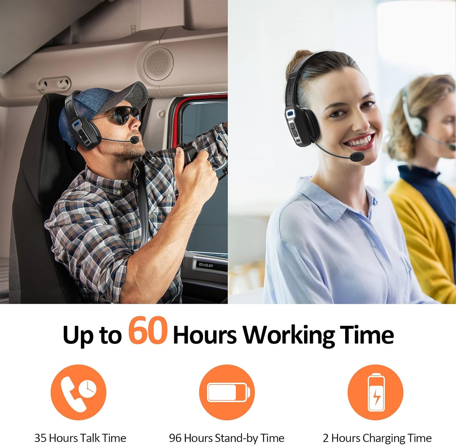 LEVN Bluetooth Headset with Microphone, Trucker Bluetooth Headset with AI Noise Cancelling & Mute Button, Wireless On-Ear Headphones 60 Hrs Working Time, for Trucker Home Office Remote Work Zoom - Image 4